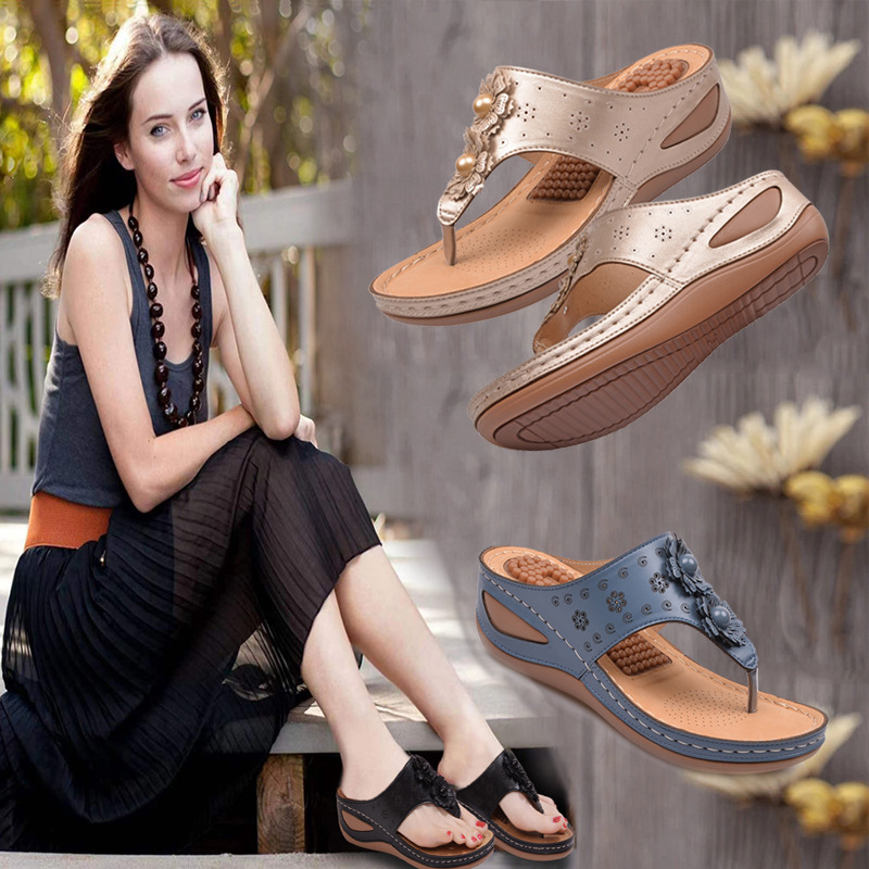 European and American flip-flops women's non-slip outerwear new summer fashion casual wedge heel thick-soled beach sandals
