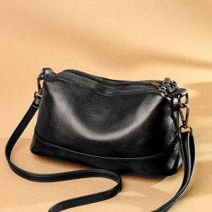 Messenger bag soft leather multi-layer zipper women's bag light luxury simple shoulder messenger bag first layer cowhide large capacity pillow bag