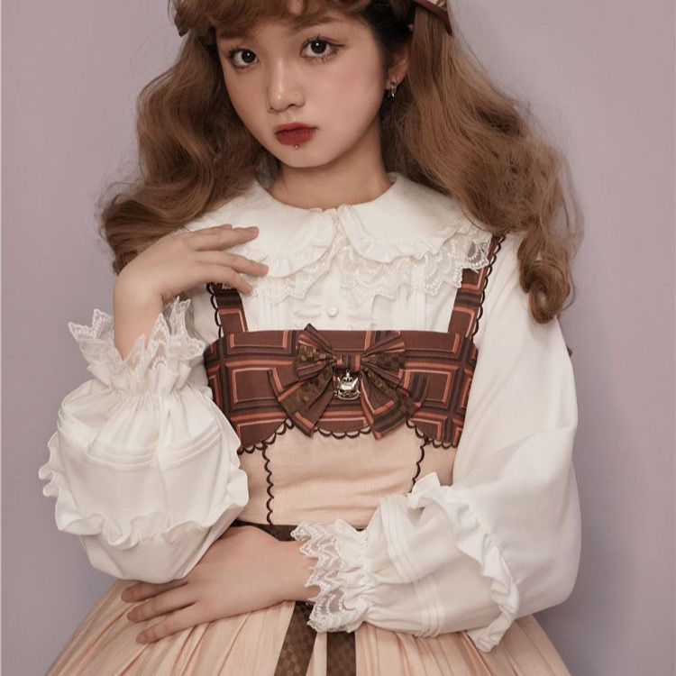 Velvet thickened long-sleeved doll collar lace puff sleeve Lolita inner Lolita shirt for women in autumn and winter - Image 5