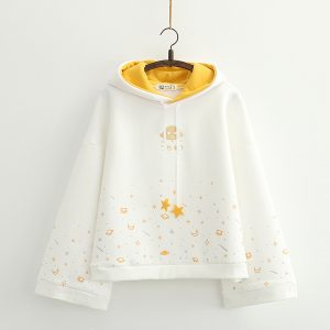 Spaceship star horn sleeve fleece hooded sweater loose fleece thick top coat