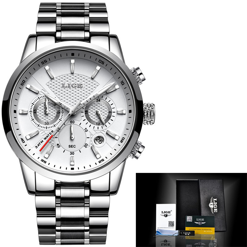 New LIGE 9866 men's sports quartz watch waterproof steel belt binocular multifunctional watch business watch - Image 3