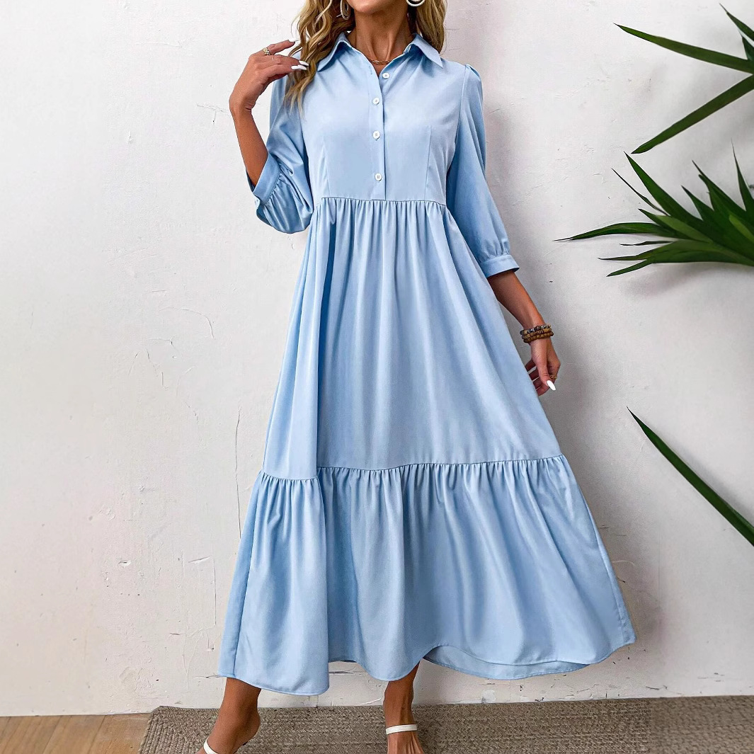 2026 Spring/Autumn New Style Women's Shirt Dress, Elegant, Fashionable, Casual, Lapel, Full Skirt