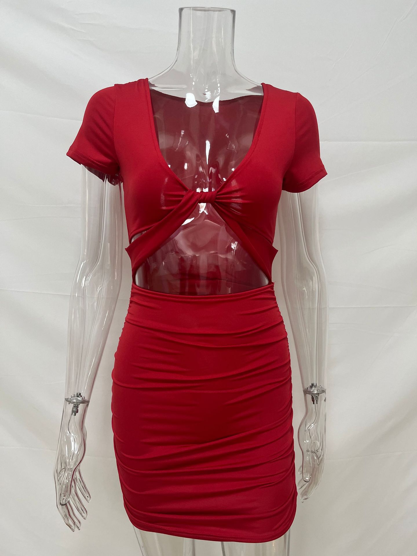 2024 Amazon cross-border women's short-sleeved summer foreign trade wholesale European and American sexy V-neck waist-revealing hip dress - Image 7