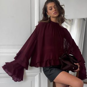 Chiffon Top with Layered Ruffle Sleeves
