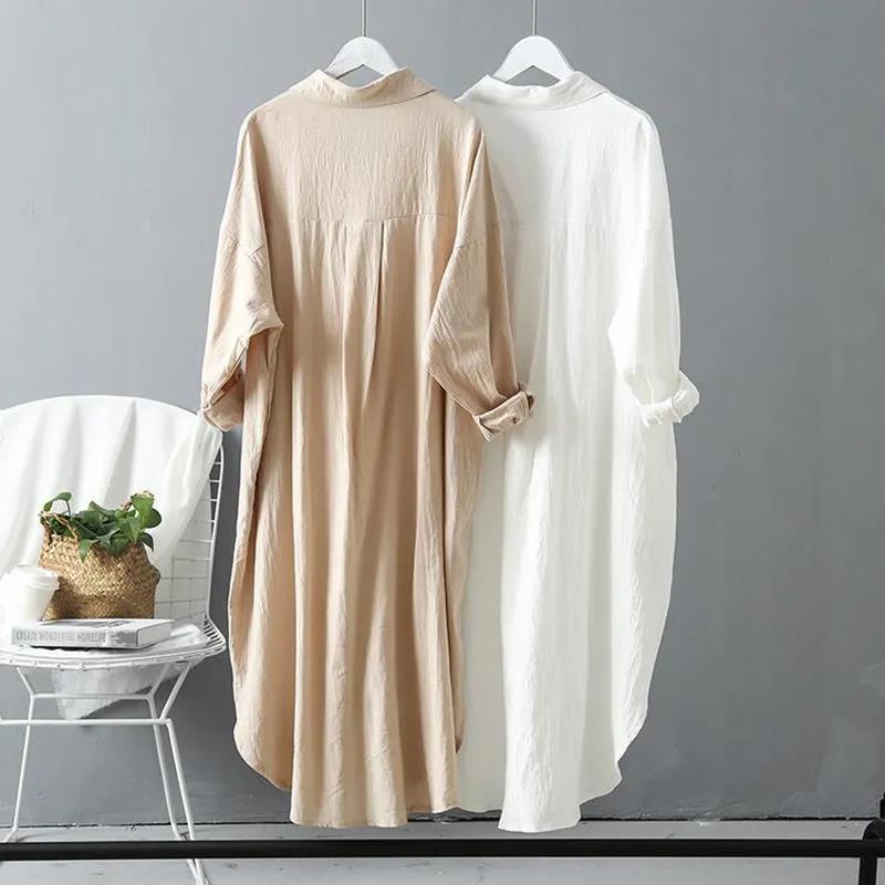 Same-day shipping. Women's cotton and linen white shirt, suitable for outerwear, 2026 style, loose fit, casual top, mid-length shirt. - Image 5