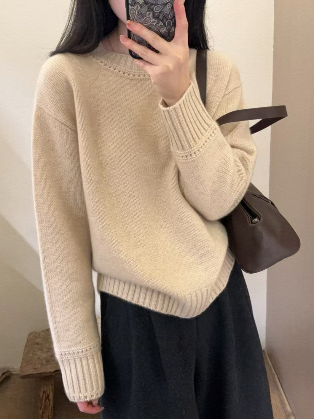 Cashmere wide-strapped outerwear thickened drop-shoulder sleeves lazy style base sweater wool cardigan women's round neck heavyweight soft and cozy white - Image 2