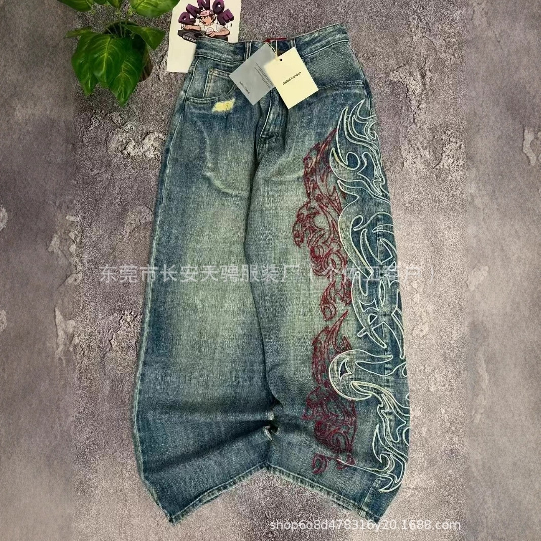Cross-border trade trendy versatile fashion minimalist cross-border trade trendy embroidered jeans retro washed street style - Image 6
