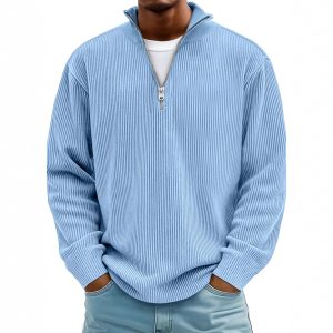 Amazon 2025 Fall/Winter New Men's Casual Stand Collar Zipper Corduroy Long Sleeve Polo Shirt/Sweatshirt