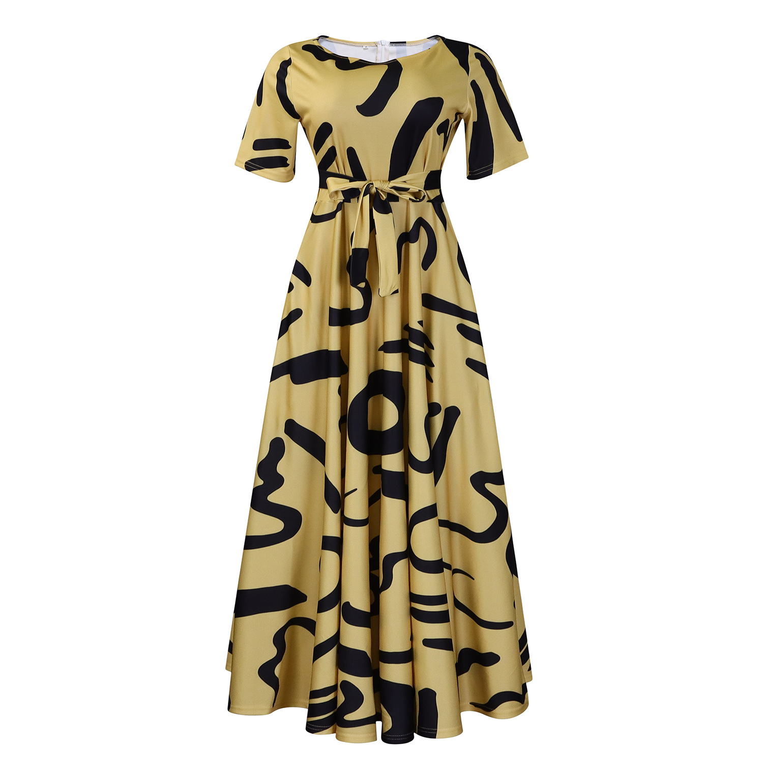 D3266 Cross-border Women's Clothing 2024 New Fashionable and Elegant Tie-waist Plus Size Short Sleeve Full Skirt Dress (Foreign Trade) - Image 18