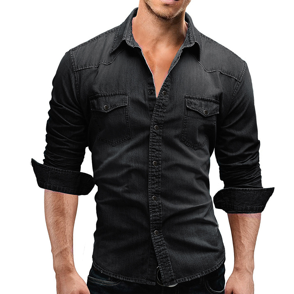 Hong Kong trendy brand 2023 summer new casual solid color men's denim short-sleeved shirt casual large size designer style - Image 13
