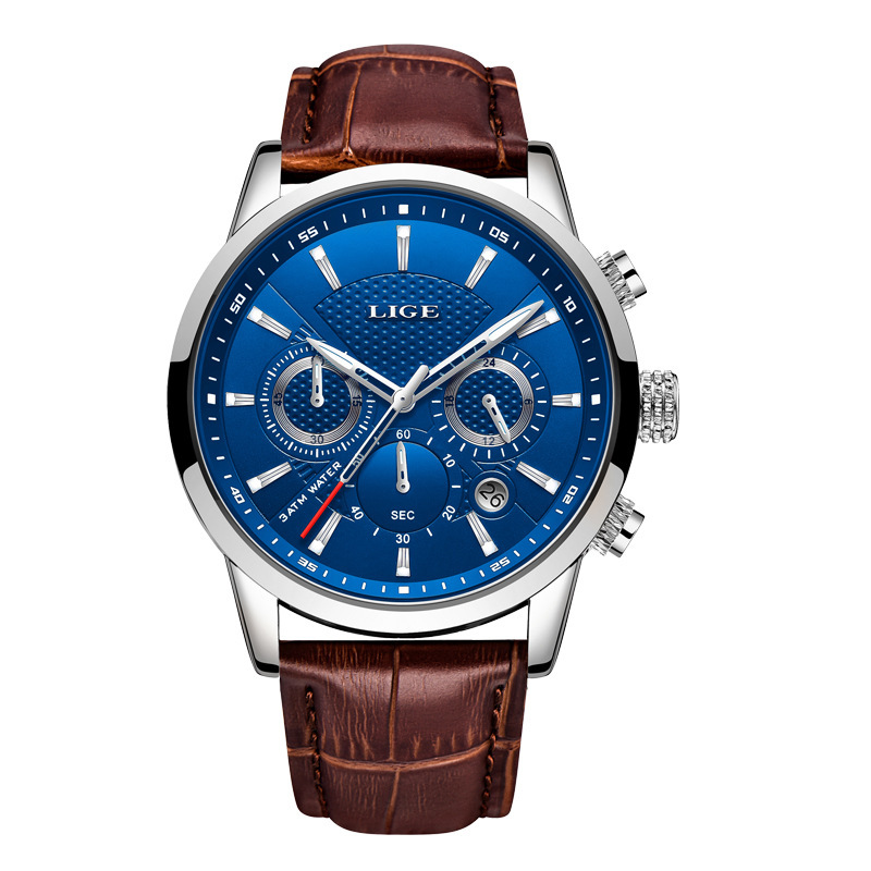New LIGE 9866 men's sports quartz watch waterproof steel belt binocular multifunctional watch business watch - Image 4