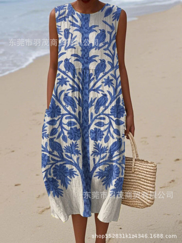 2025 European and American spring and summer new sleeveless casual printed temperament long skirt dress slim small fresh casual skirt - Image 13