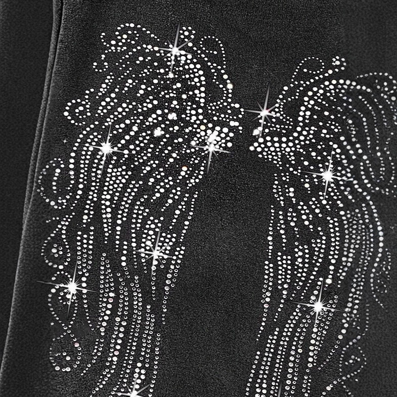 New American-style trendy angel wings rhinestone print loose fit zip-up hooded sweatshirt for men and women - Image 5
