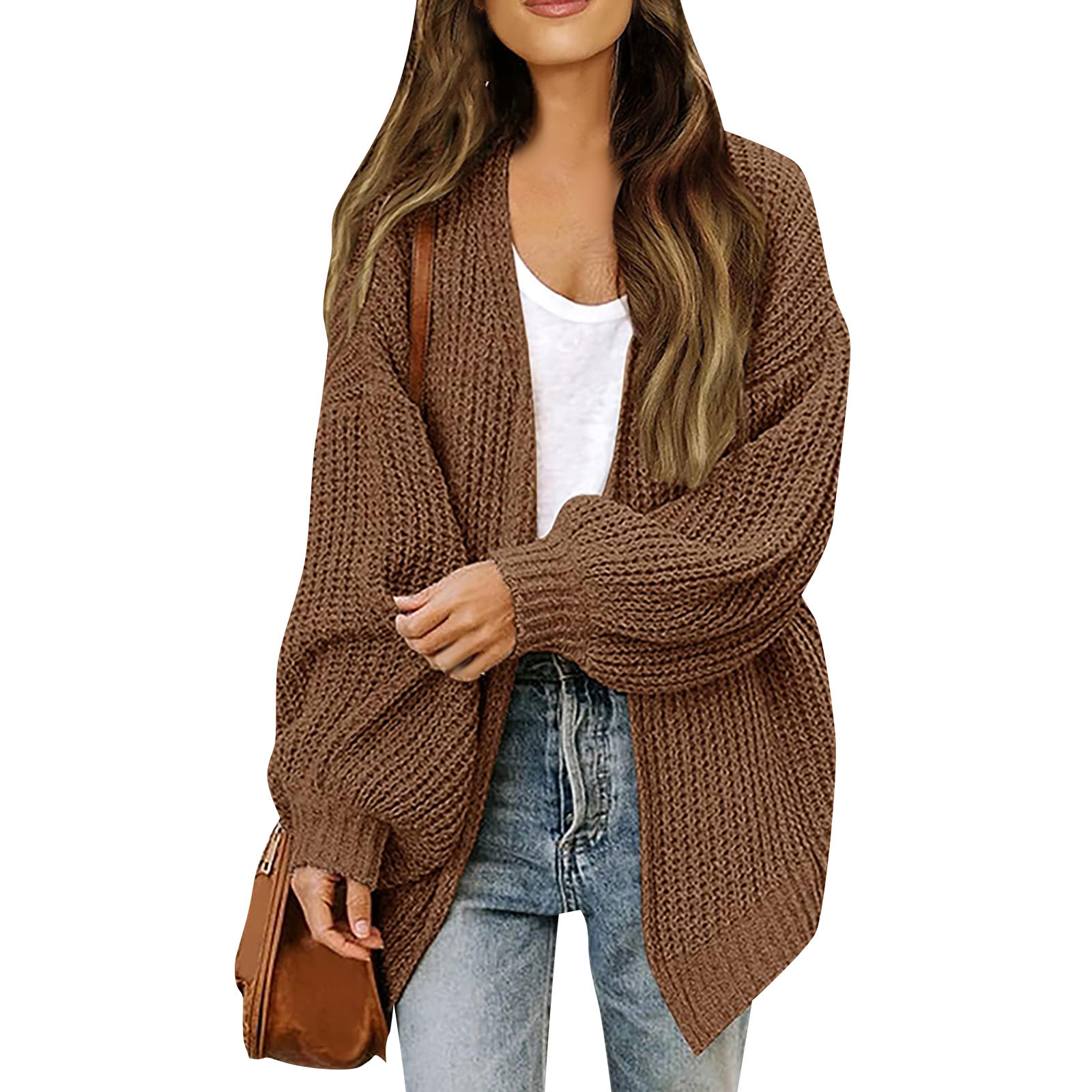 Amazon export women's lantern sleeve chunky knit cardigan 2026 autumn and winter new pocket knit sweater women's coat - Image 14