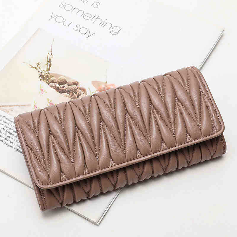 Cross-border full sheepskin wallet small Chanel style MIU hand-held wallet genuine leather card holder solid color women's long tri-fold wallet - Image 10