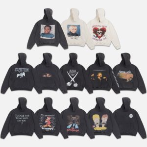 American retro vintage series Cohen portrait print high street washed distressed men and women loose hooded sweatshirt