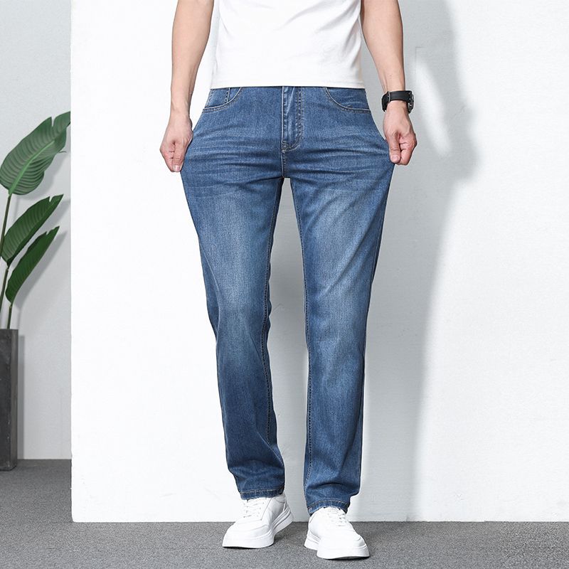 2025 new high-end stretch summer thin jeans men's loose straight ice silk casual large size long pants - Image 4
