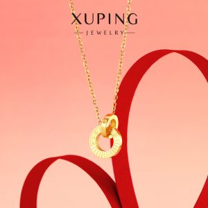 Xuping stainless steel necklace, 24k gold plated, geometric circular Roman numeral clavicle chain, niche luxury necklace for women.