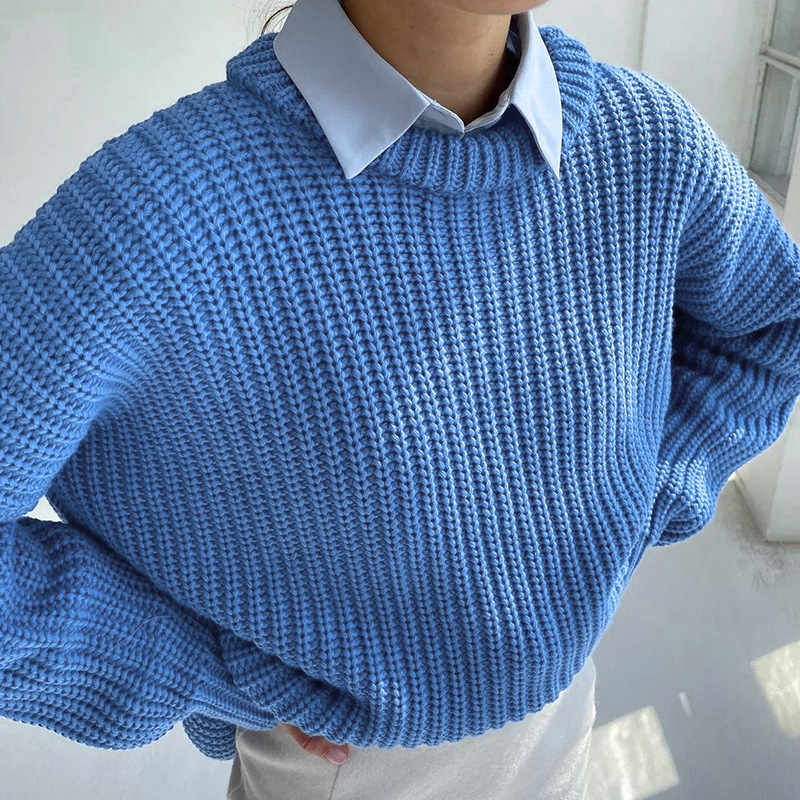 European and American style solid color round neck thick sweater for women, 2025 autumn and winter new arrival, loose long sleeve lazy style pullover knit sweater for women. - Image 29