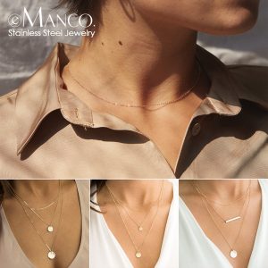 eManco Gold Stainless Steel Necklace for Women, Fashionable and Simple Short Necklace, European and American Cross-border Titanium Steel Necklace Jewelry