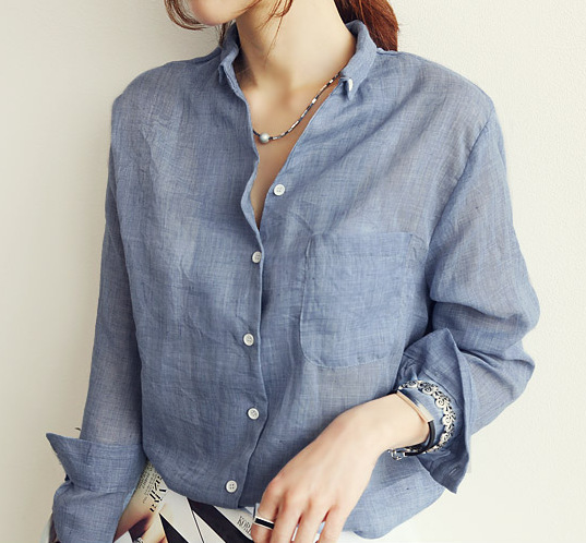 South Korea purchasing new women's cotton and linen shirt women's long-sleeved loose thin sun protection clothing - Image 2