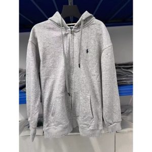 Foreign trade European size, three labels complete, plus size Polo Ralph Lauren, small horse logo embroidered new zip-up sweatshirt, hooded cardigan jacket