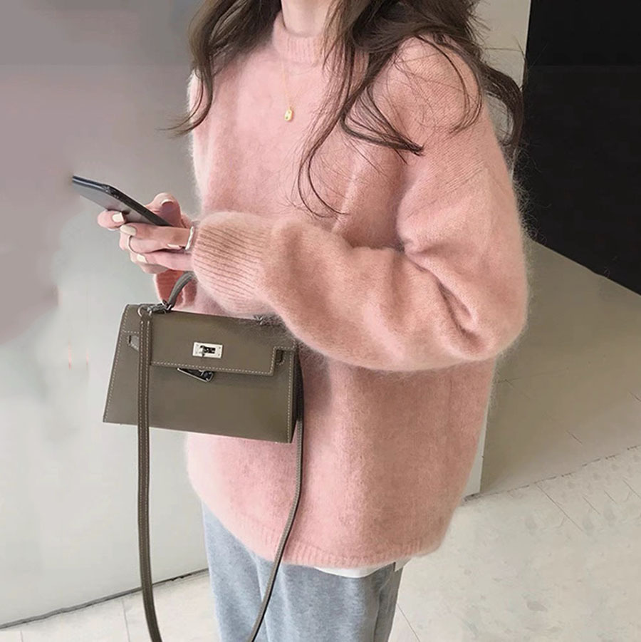 American style gray pullover sweater for women, autumn/winter 2025, loose fit, round neck, versatile base layer knit top. - Image 2