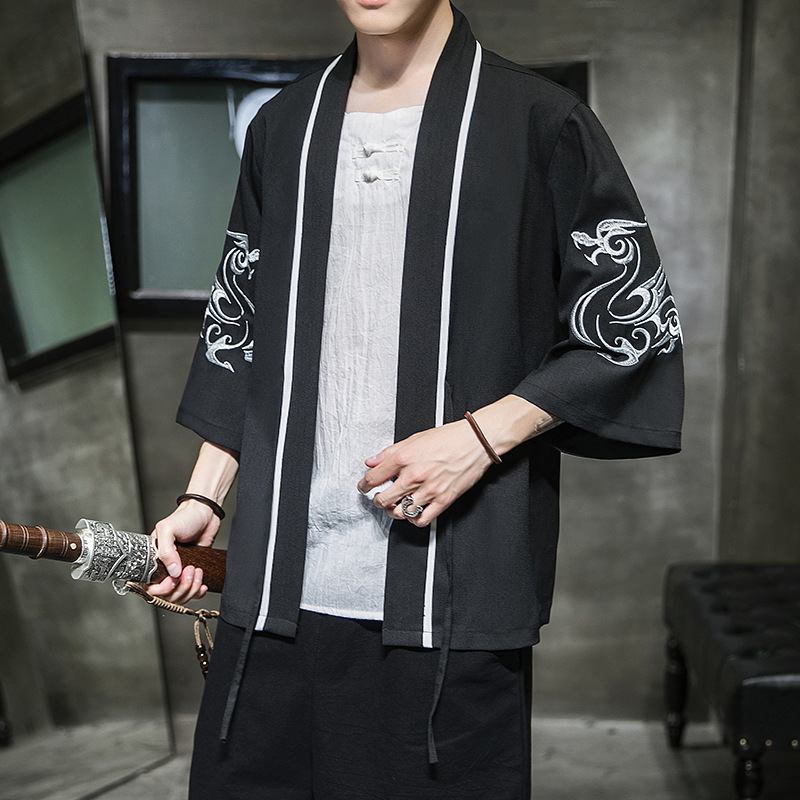 AliExpress new Chinese style round dragon embroidery three-quarter sleeve cardigan Hanfu sunscreen clothing men's Japanese loose jacket men - Image 10