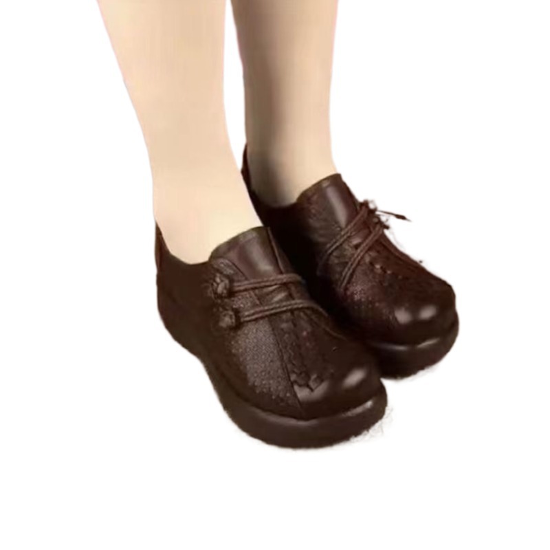 New style mother's shoes single shoes soft leather round toe one-step platform sole leather shoes for middle-aged and elderly people leisure non-slip deep mouth soft sole - Image 7