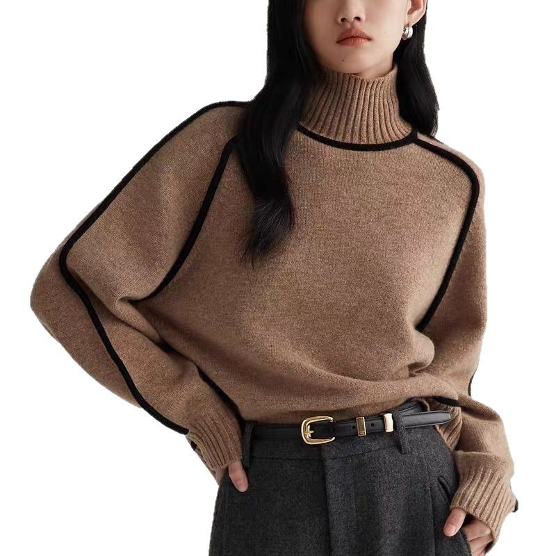 Cross-border trade women's sweater, fashionable high neck, raglan sleeve top, elegant ribbed base knitwear for women - Image 5