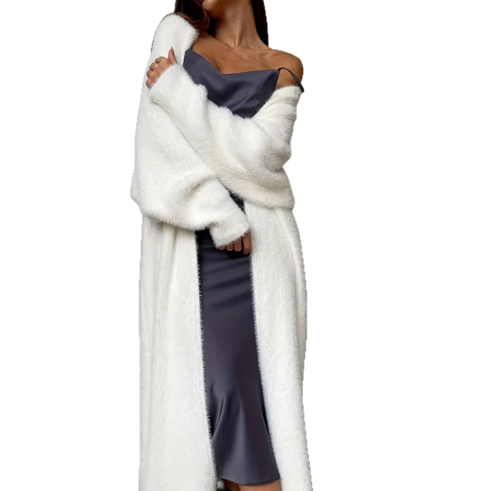 Cross-border faux mink white knitted cardigan coat for women, autumn and winter loose-fitting fluffy long cardigan - Image 2