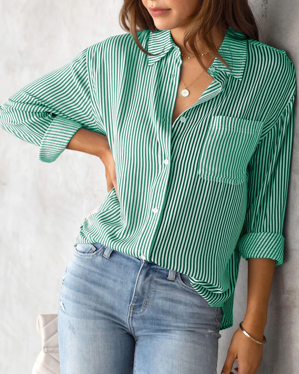 European and American export women's clothing 2025 spring Amazon striped cardigan top loose casual long-sleeved shirt women's fashion - Image 10