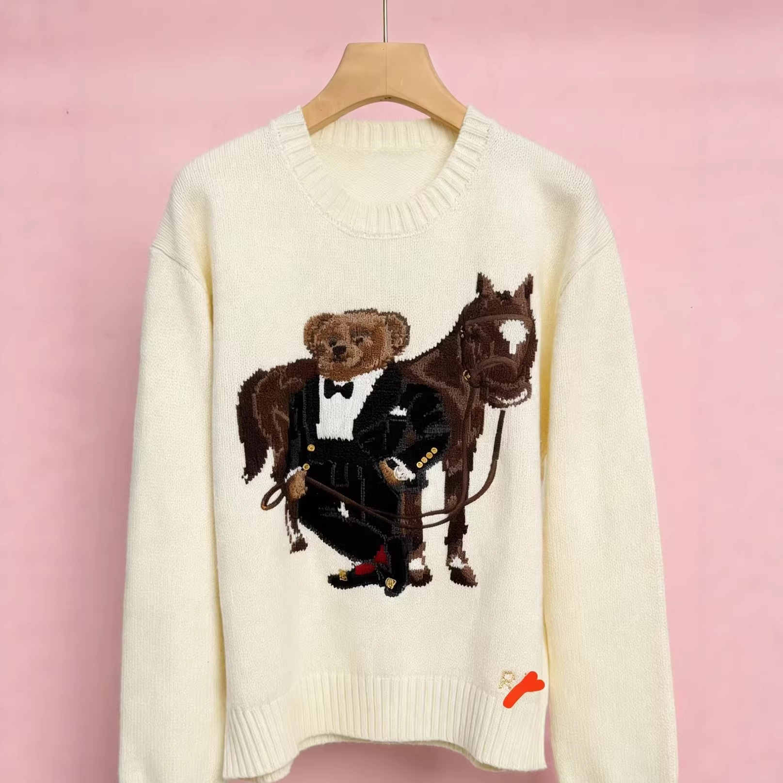 Top-quality pony logo, scannable QR code, R-L wool heavy-duty cartoon bear autumn/winter sweater for women, casual style. - Image 4