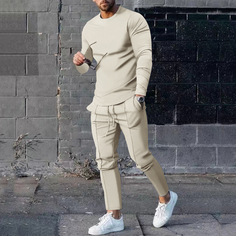 European goods foreign trade men's clothing suit spring and autumn style two-piece suit round neck long-sleeved T-shirt trousers suit men's autumn casual wear - Image 9