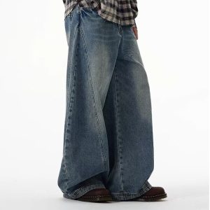 Cross-border retro blue trousers summer 2025 new junior and senior high school students narrow straight drape jeans