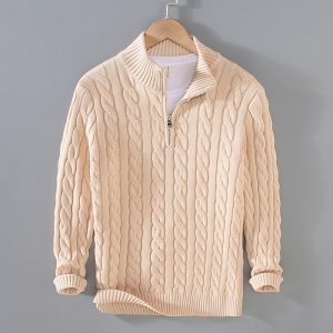 8509 autumn and winter new style half turtleneck thickened thick needle men's sweater zipper loose pullover knitted sweater jacket men