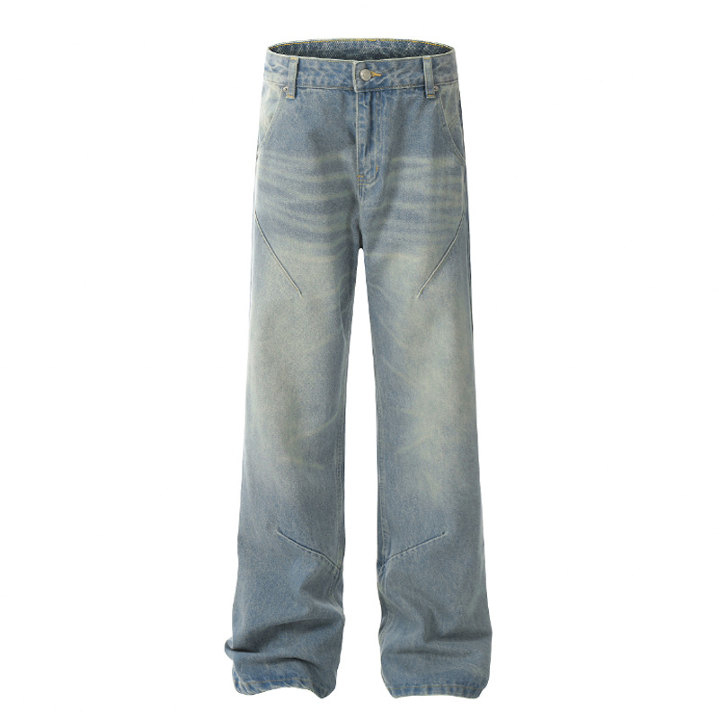 Washed distressed casual jeans straight loose fit 2024 summer thin simple style blue trousers spot delivery - Image 5