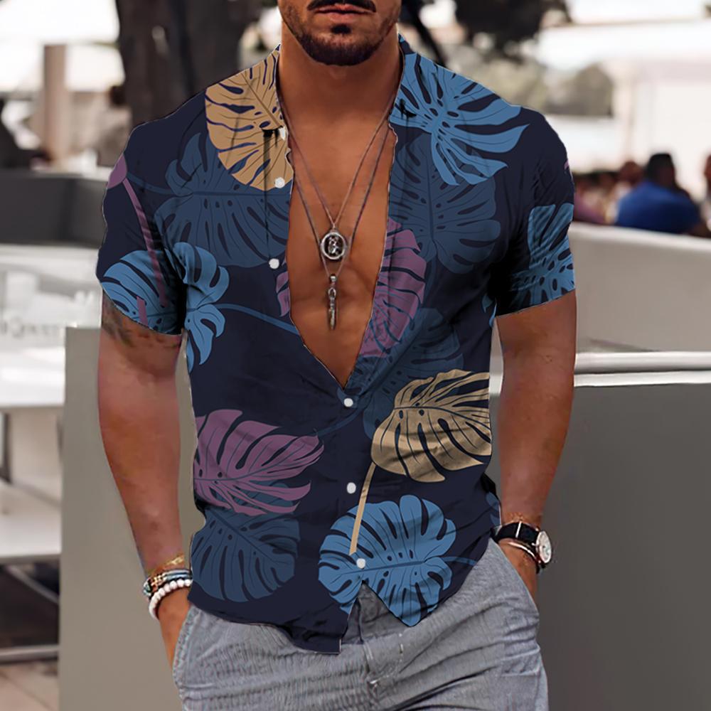 Cross-border foreign trade 2023 men's Hawaiian short-sleeved shirt men's lapel shirt holiday casual T-shirt - Image 33