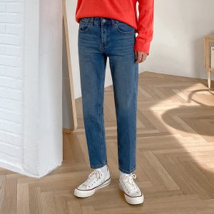 MYQ men's autumn nine-point straight-leg jeans loose-fitting Korean style trendy slim-fitting handsome little feet pants