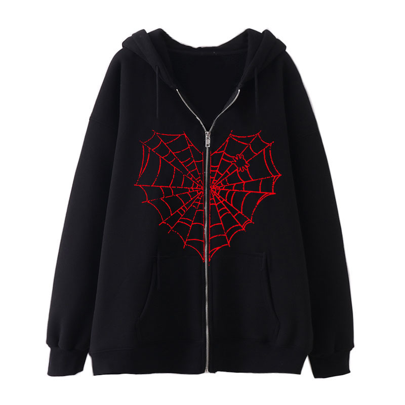New arrival Skull Wings Hooded Zipper Sweatshirt Women Korean Style Plus Velvet Thickened Loose Sports Cardigan Sweatshirt Women - Image 21