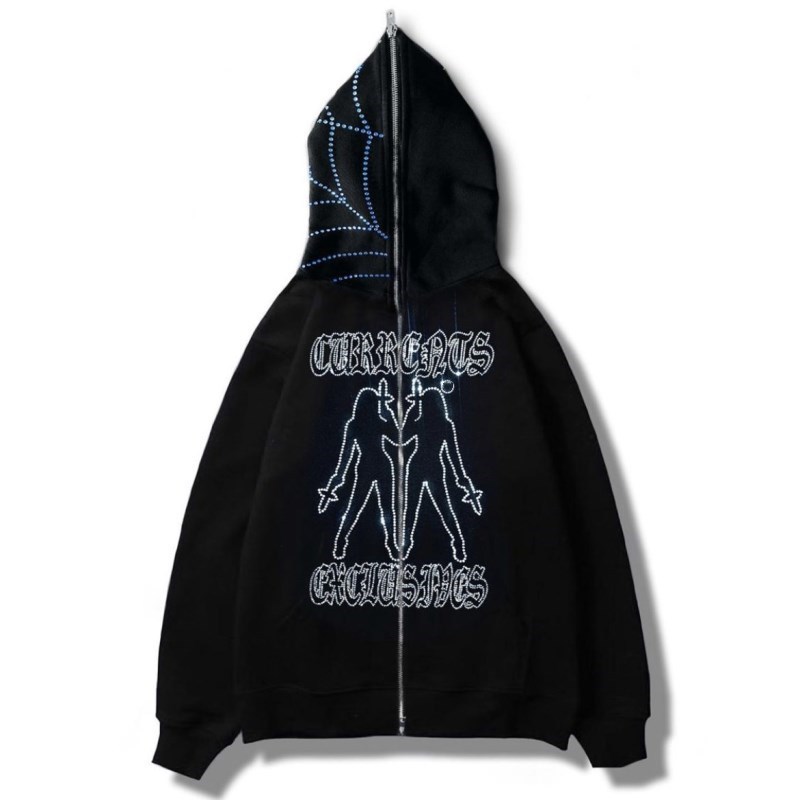 2022 AliExpress New Ladies Street Hoodie Skull Rhinestone Zipper Hooded Hoodie - Image 15