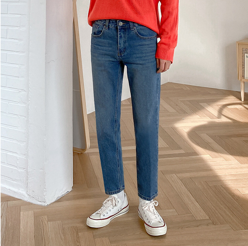 MYQ men's autumn nine-point straight-leg jeans loose-fitting Korean style trendy slim-fitting handsome little feet pants - Image 2