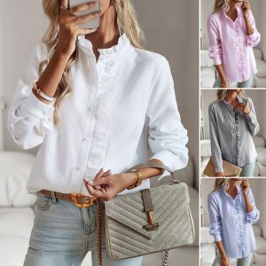 Diyun European and American foreign trade cross-border long-sleeved shirt women 2023 autumn and winter Amazon independent station temperament commuter top