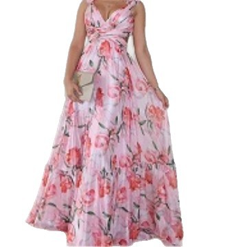 New European and American cross-border trade fashion printed back tie dress, waist-revealing lace-up slim-fitting elegant long dress - Image 6
