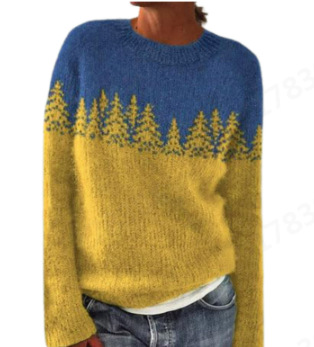 Amazon European and American new sweater women wish hot sale round neck color matching loose fashion pullover sweater - Image 6