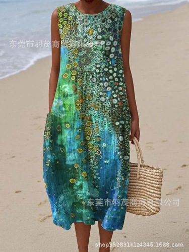 2025 European and American spring and summer new sleeveless casual printed temperament long skirt dress slim small fresh casual skirt - Image 26