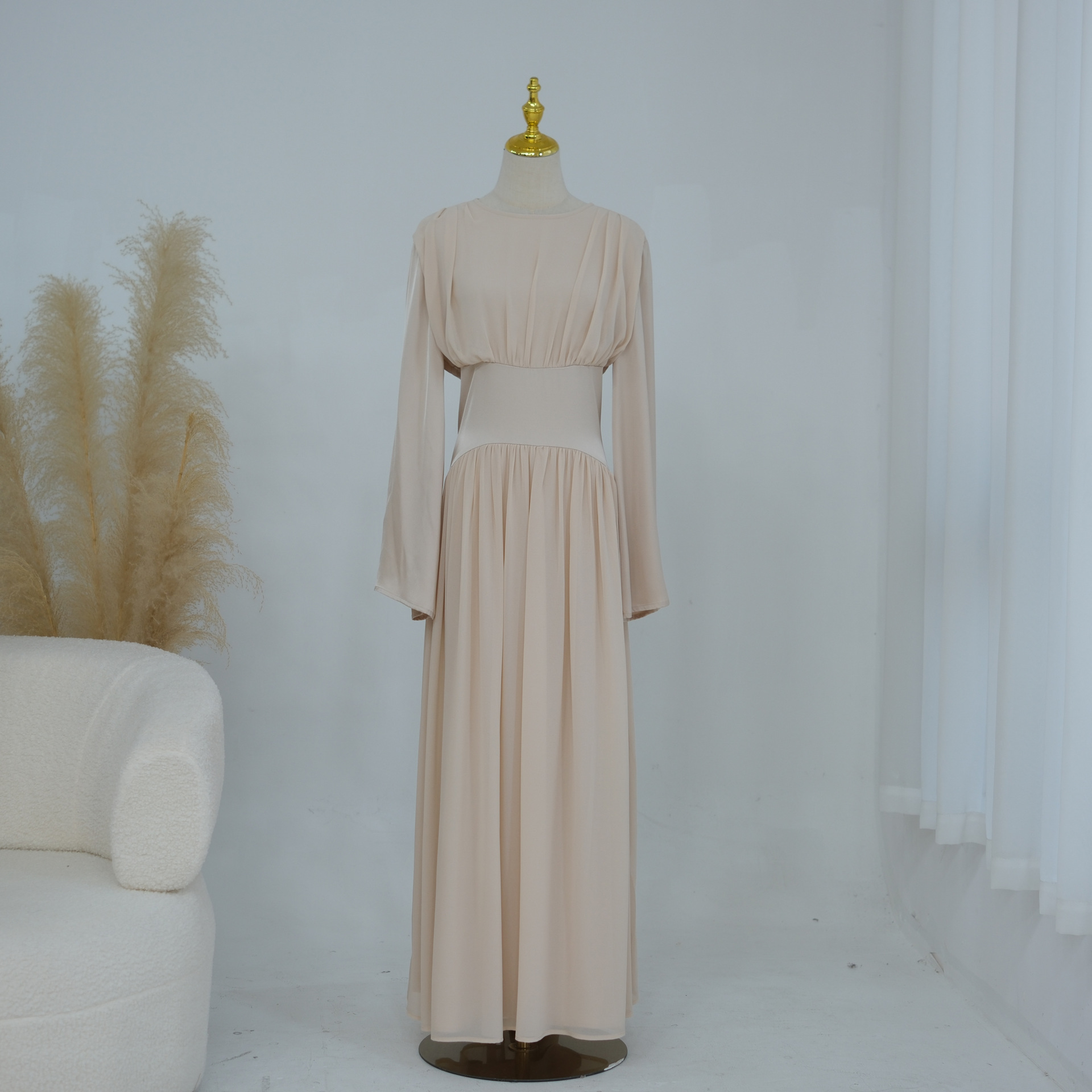 2026 Loriya Elegant Solid Color Long-Sleeved High-Quality Double-Layer Fitted Waist Dress LR1330 - Image 10