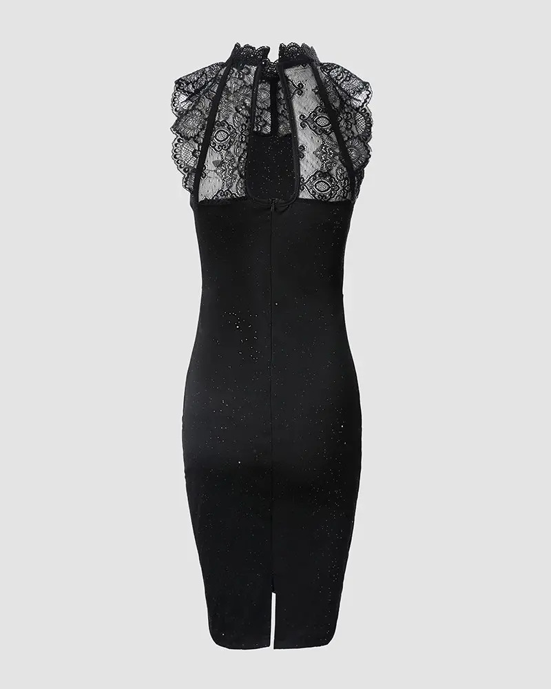 ZC-8464 new cross-border women's European and American sexy mesh hollow sleeveless hip-covering waist sexy dress - Image 2
