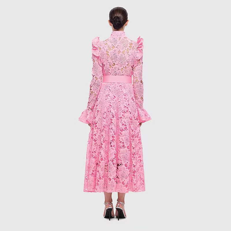 Retro heavy industry French long skirt 2023 new temperament niche design lace embroidery waist dress women's trend - Image 3