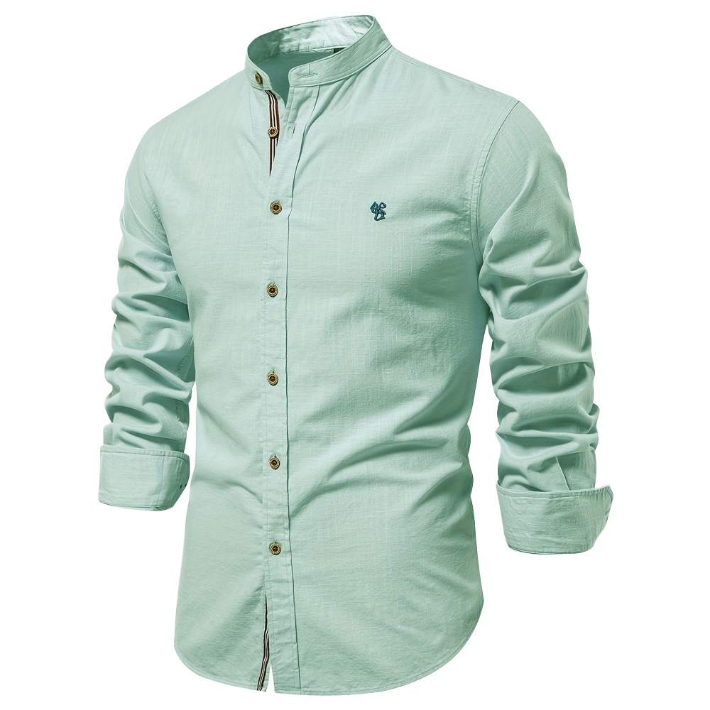 Spring and summer new ribbon business shirt men's cotton and linen casual Japanese fashion solid color long-sleeved shirt men's US size - Image 10